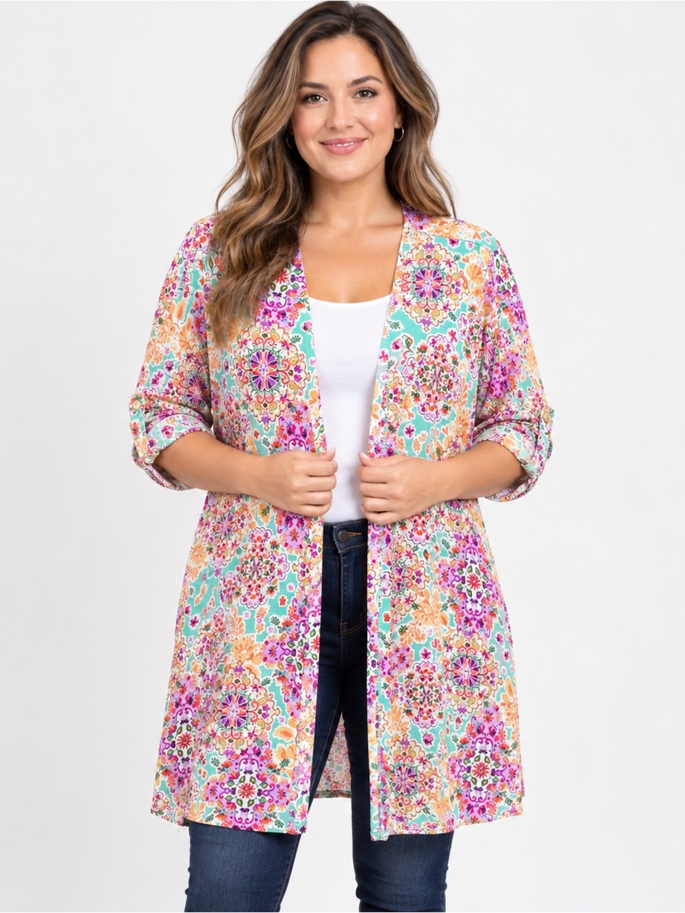 Dear Scarlett Lizzy Longline Cardigan XL Mint Floral NWT